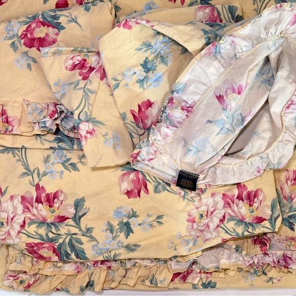 Vintage 1990s Ralph Lauren Home Parsonage Yellow Floral 4-Piece King Sheet Set - Picture 2 of 4